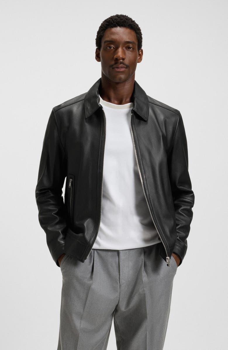 BOSS Mapson Lambskin Leather Jacket, Alternate, color, Black