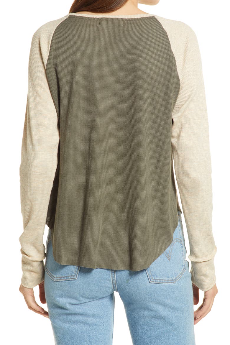 Raglan Sleeve Henley Top, Alternate, color, OLIVE SARMA- IVORY
