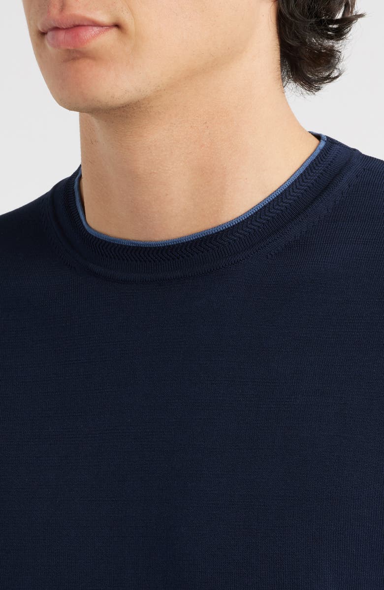 Canali Short Sleeve Cotton Crewneck Sweater, Alternate, color, Navy