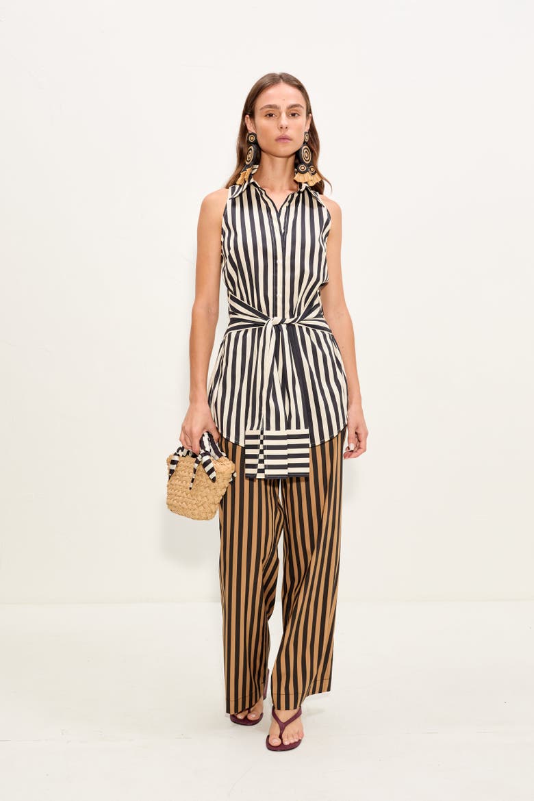 Inna Sleeveless Poplin Top, Alternate, color, Black/White Stripe
