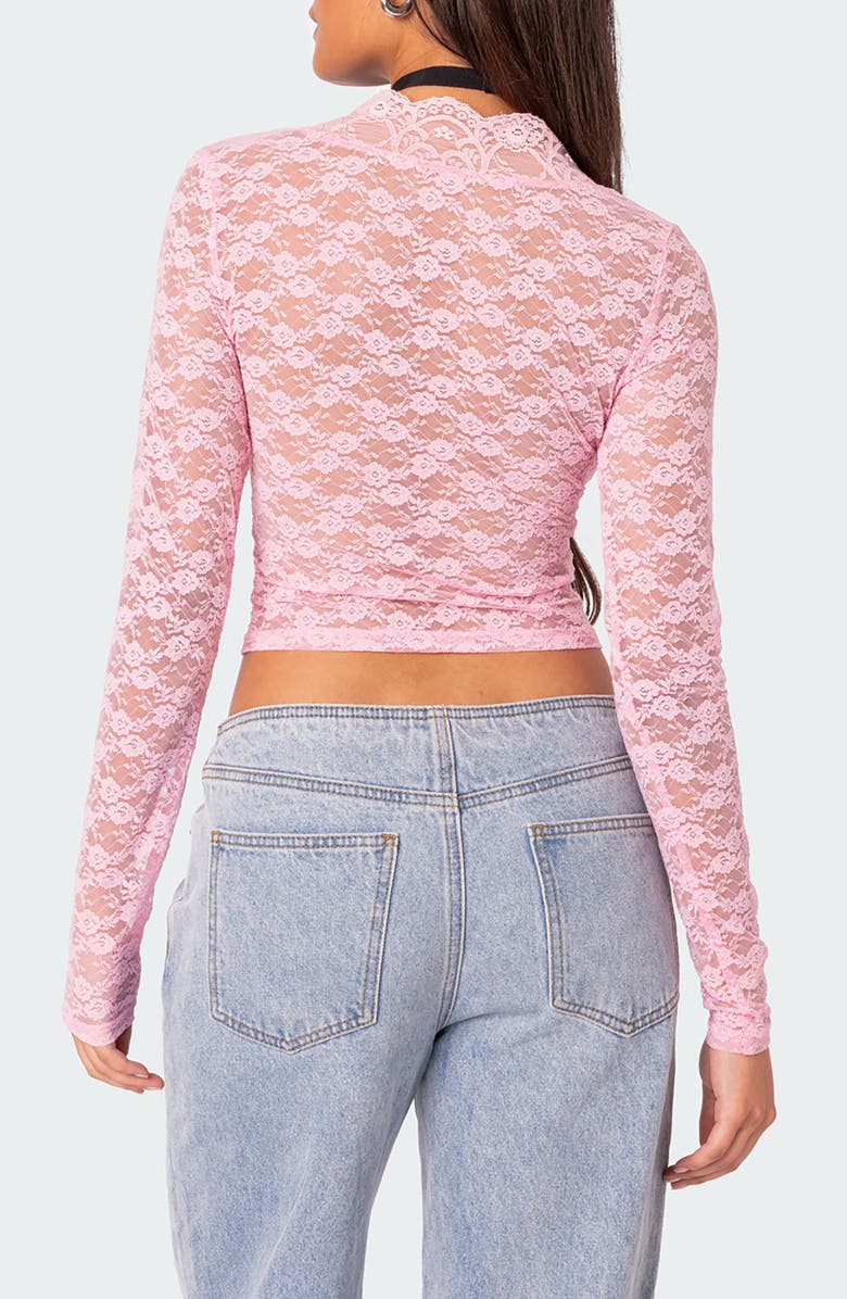 EDIKTED Beck Plunge Neck Lace Crop Top, Alternate, color, Pink