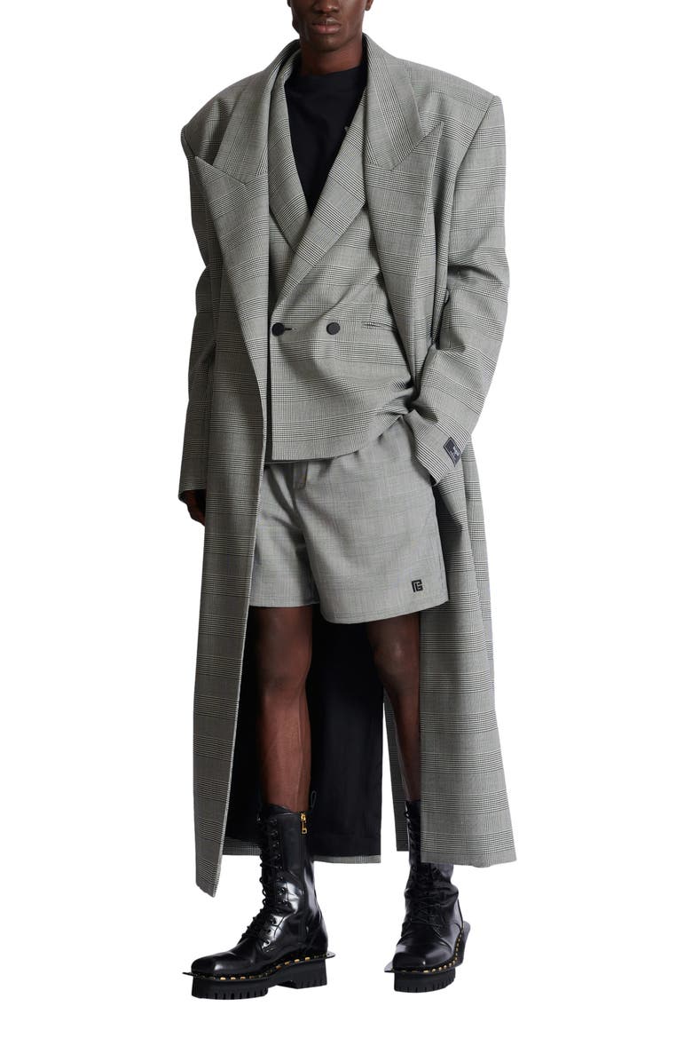 Balmain Relaxed shorts in Prince of Wales satin, Alternate, color, Black