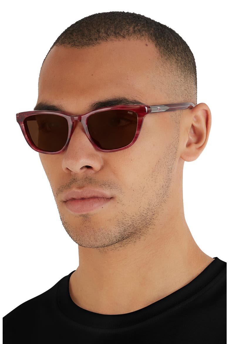 52mm Cat Eye Sunglasses, Alternate, color, STRIATED RED / DARK BROWN