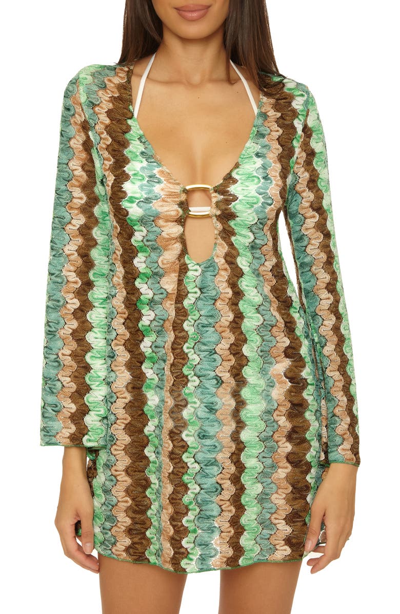 Becca Paradise Metallic Knit Cover-Up Tunic, Main, color, Grass Multi