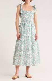 C & C California Betty Tie Shoulder Tiered Midi Dress