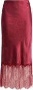 Open Edit Lace Trim Satin Midi Skirt