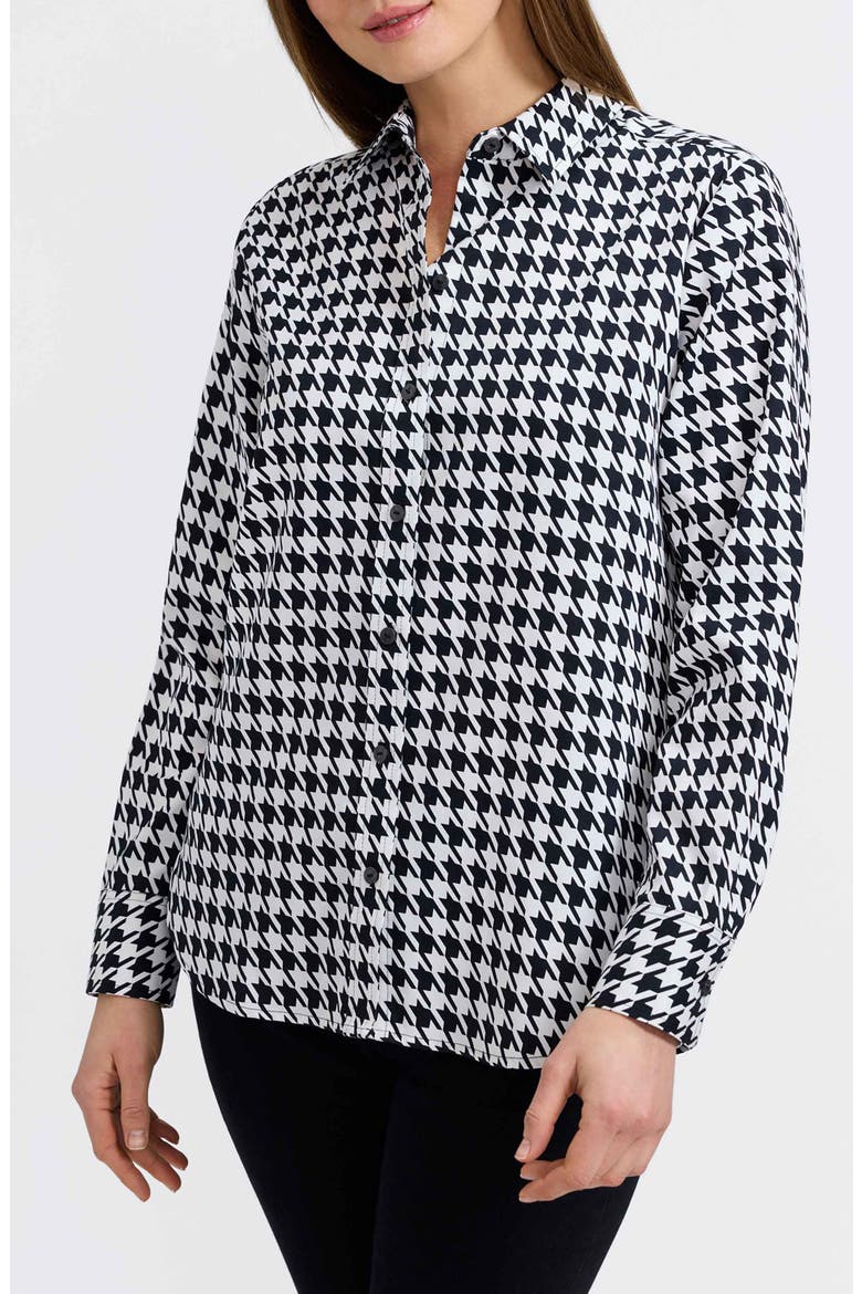 Meghan Houndstooth Cotton Button-Up Shirt, Main, color, BLACK/ WHITE