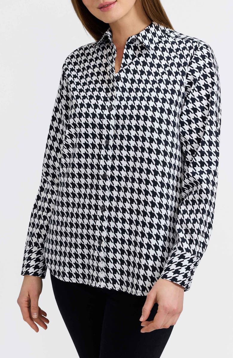 Foxcroft Meghan Houndstooth Cotton Button-Up Shirt, Main, color, Black/ White