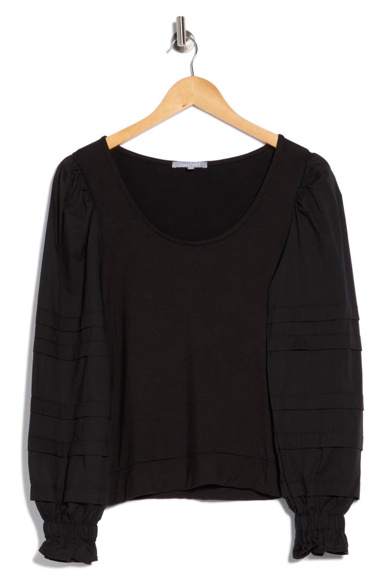 Marilee Mixed Media Long Sleeve Top, Alternate, color, BLACK