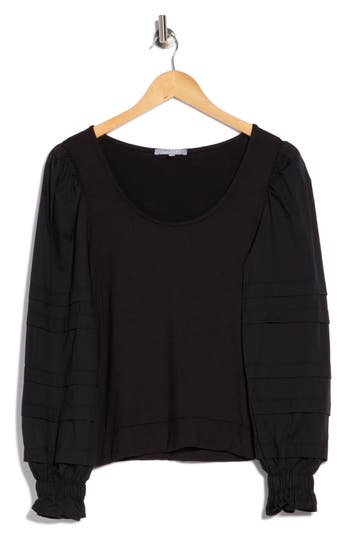 Tart Marilee Mixed Media Long Sleeve Top In Black