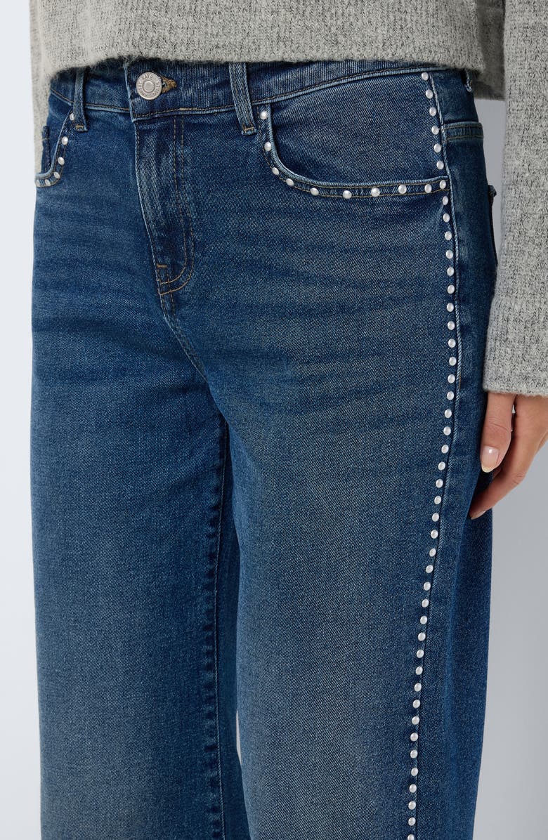 Noisy may Yolanda Studded Low Rise Wide Leg Jeans, Alternate, color, Medium Blue Denim