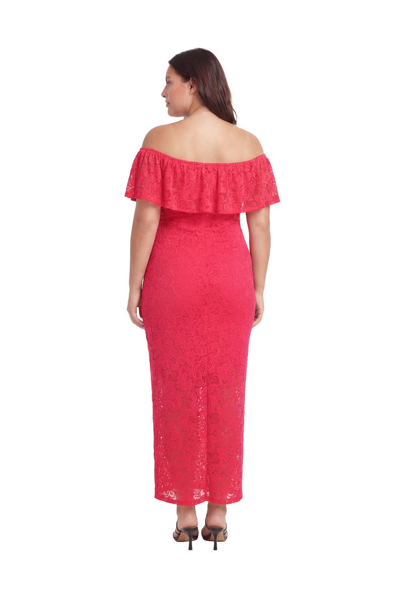 Curvy Elevate Lace Off the Shoulder Side Slit Body-Con Maxi Dress, Alternate, color, Fuchsia