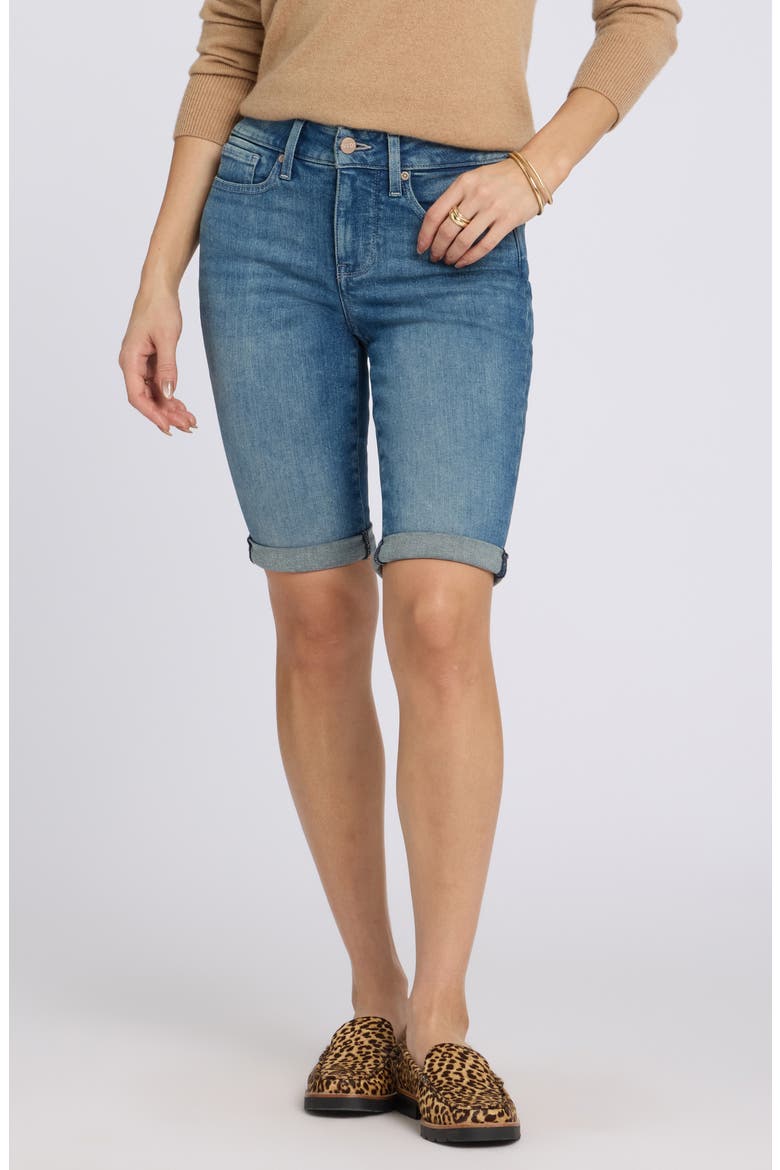 Briella Roll Cuff Denim Bermuda Shorts, Main, color, BREEZY PALMS