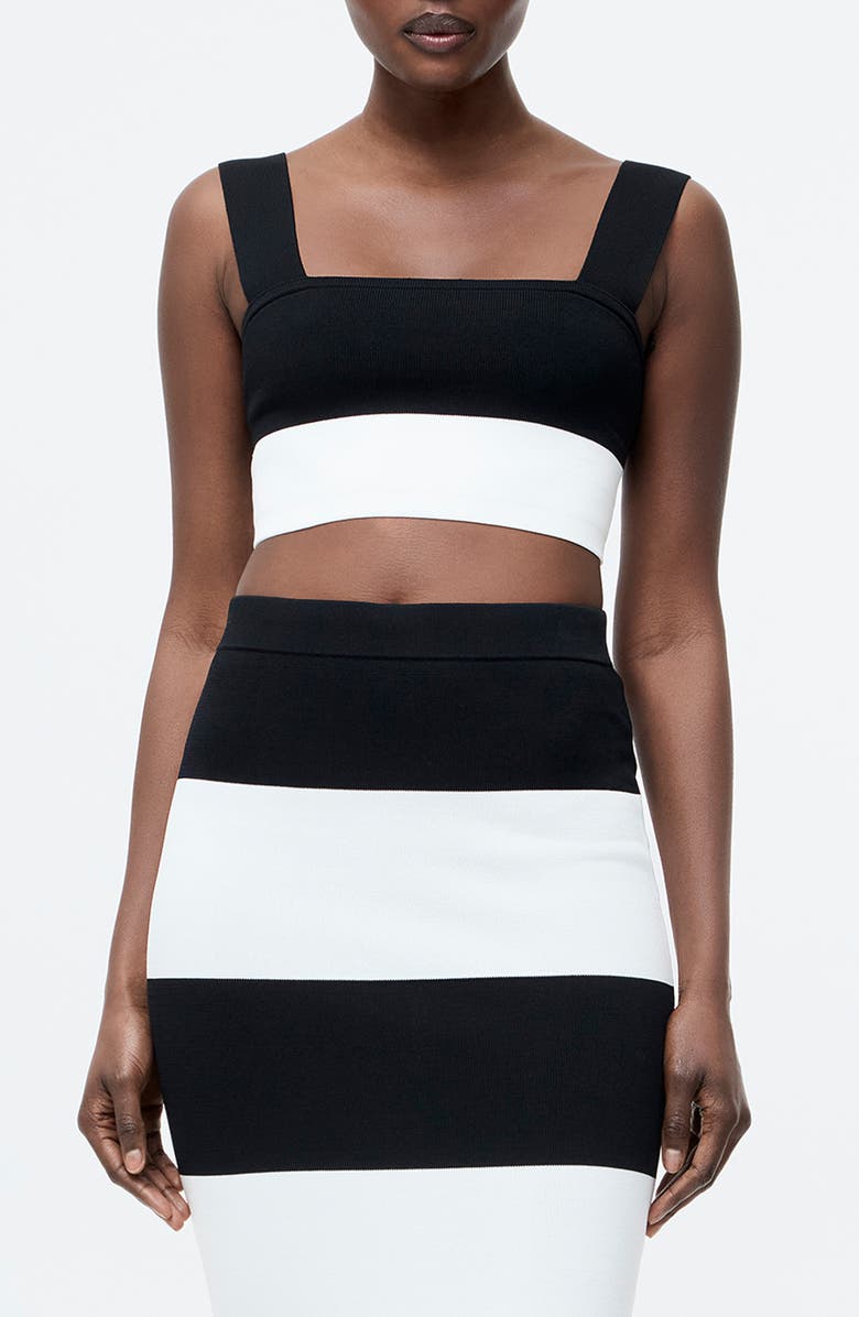 French Connection Crop Knit Tank, Main, color, Black Summer White