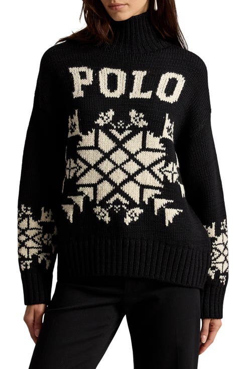 Snowflake Stretch Wool Turtleneck Sweater