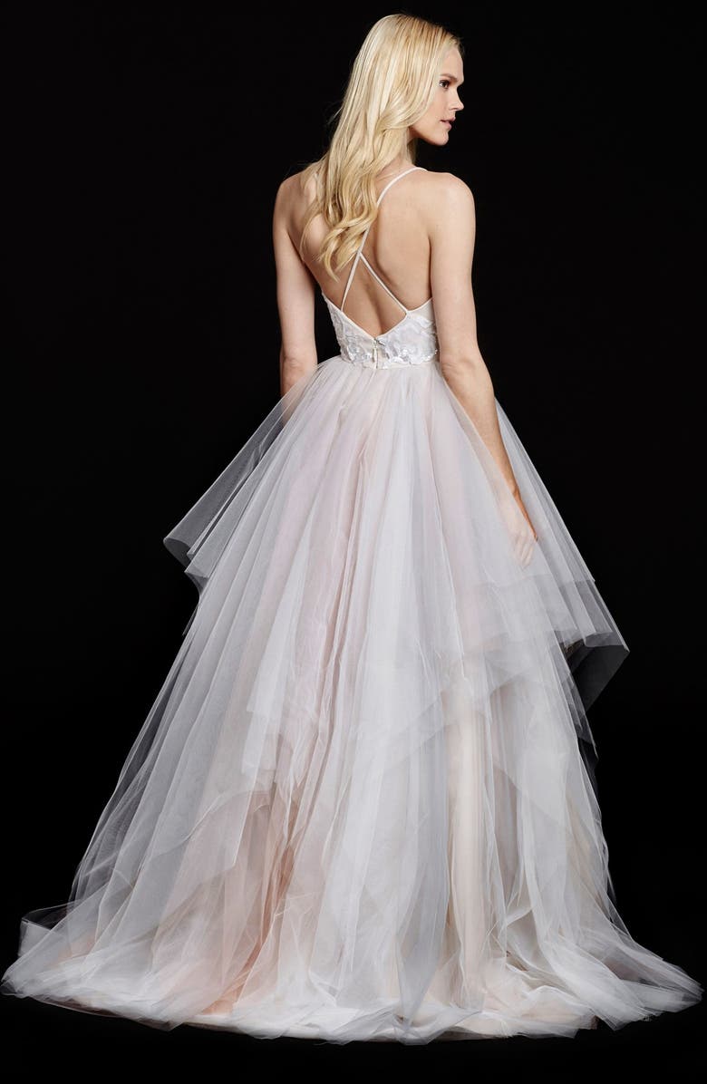Hayley Paige Nicoletta Floral Sequin Bodice Tiered Tulle Gown, Alternate, color, 