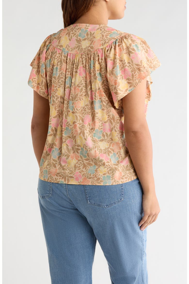 Floral Flutter Sleeve Quarter Zip Top, Alternate, color, GOLDEN SUGAR MULTI