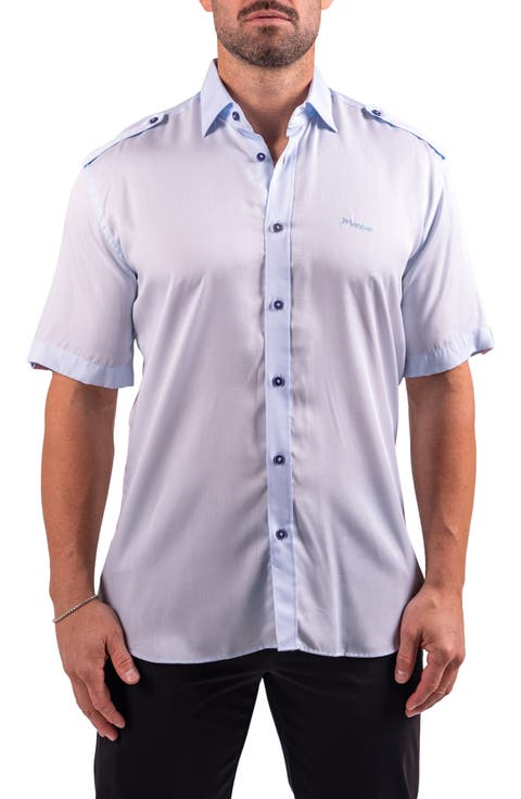 Munich Resistance0175 Blue Short Sleeve Button-Up Shirt