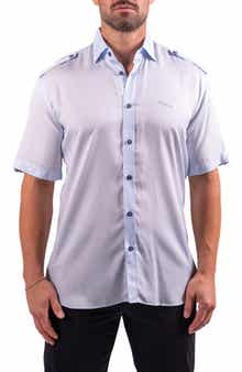 Maceoo Munich Resistance0175 Blue Short Sleeve Button-Up Shirt