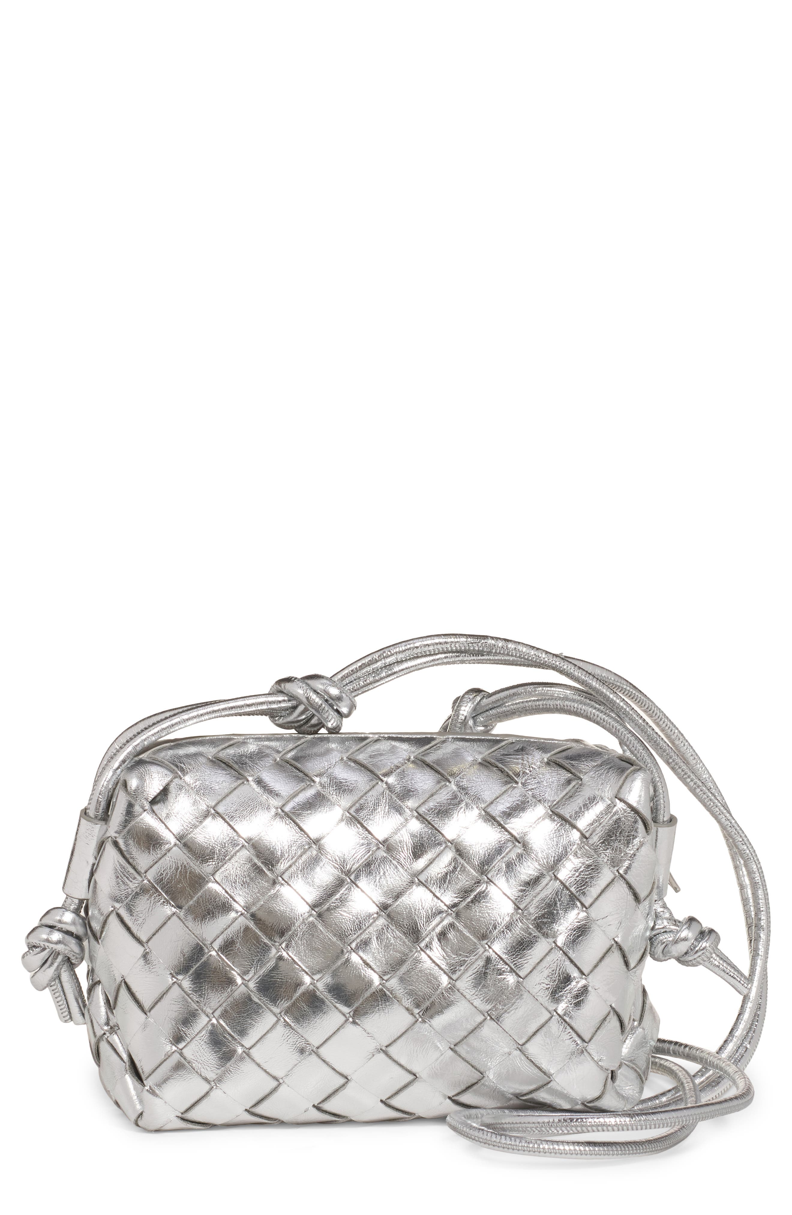 Small Intrecciato Leather Crossbody Bag, Main, color, SILVER/ SILVER