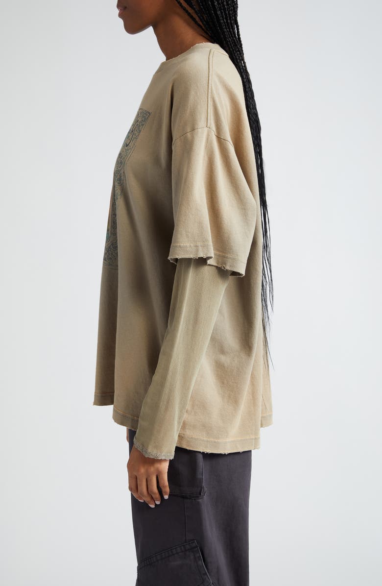 Acne Studios Edra Layered Look Distressed Cotton Graphic T-Shirt, Alternate, color, 