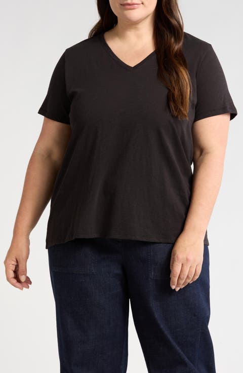 Easy V-Neck Organic Cotton T-Shirt (Plus)