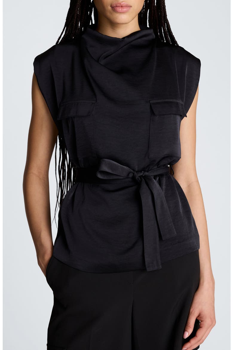 Cowl Neck Hammered Satin Top, Main, color, BLACK