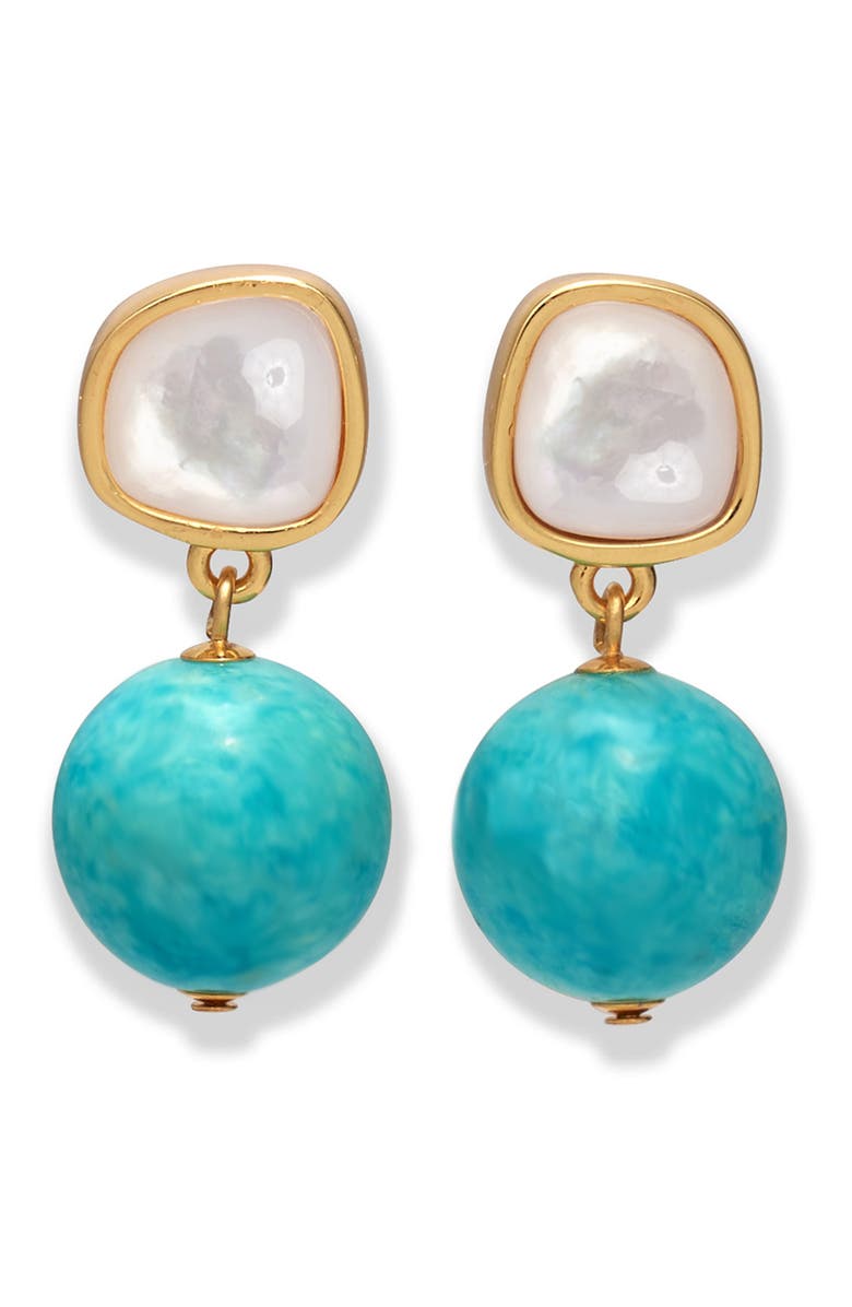 Lizzie Fortunato Rio Mother-of-Pearl & Amazonite Drop Earrings, Main, color,