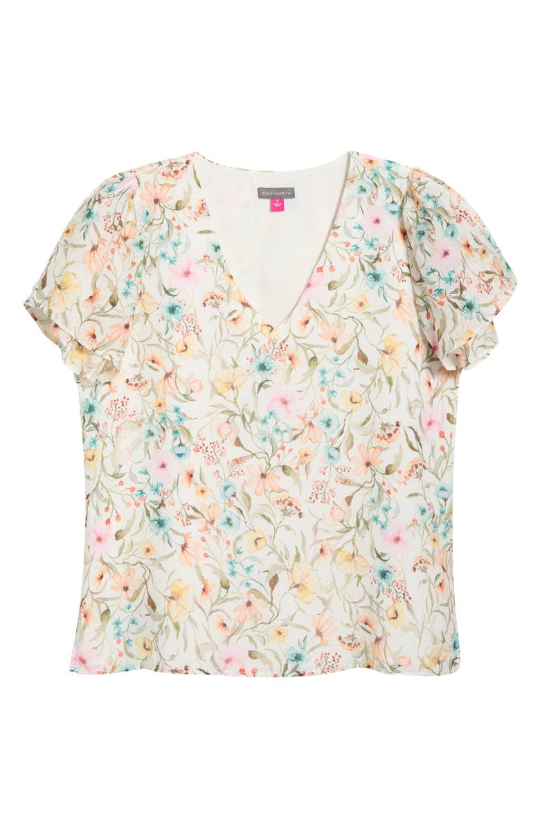 Vince Camuto Print Tulip Sleeve Top, Main, color, Antique White