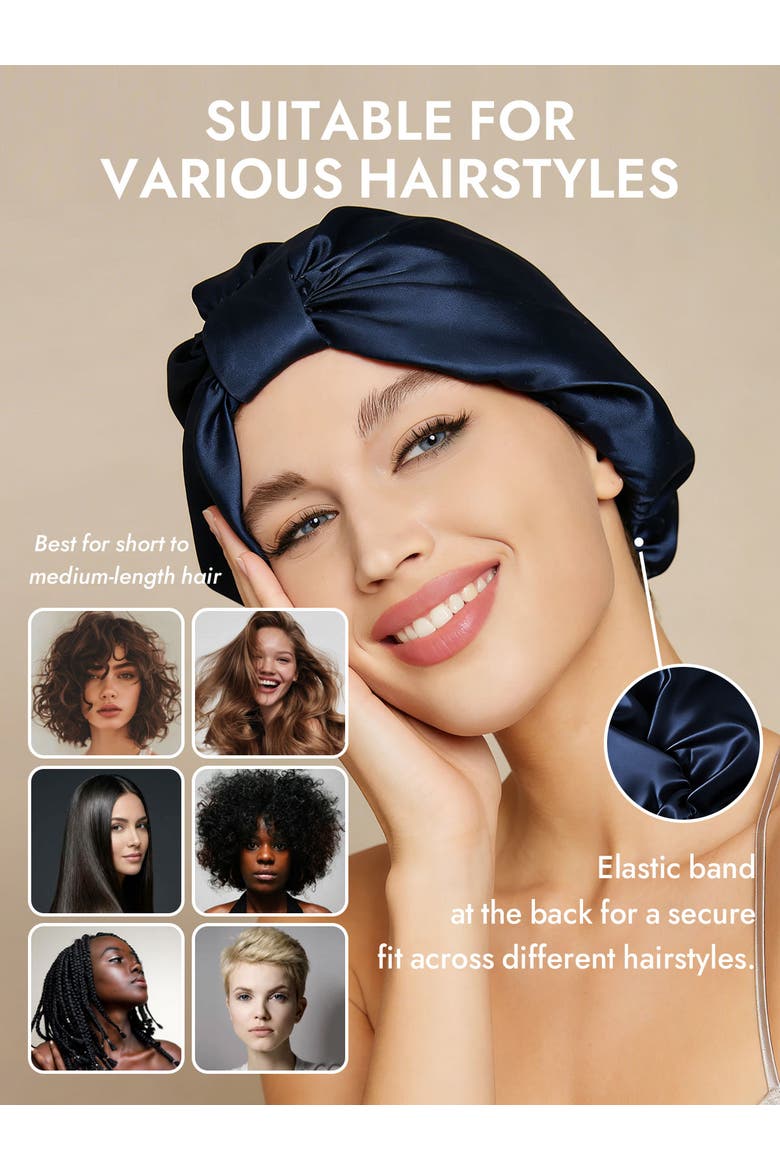 100% Mulberry Silk Sleep Bonnet, Alternate, color, DarkBlue