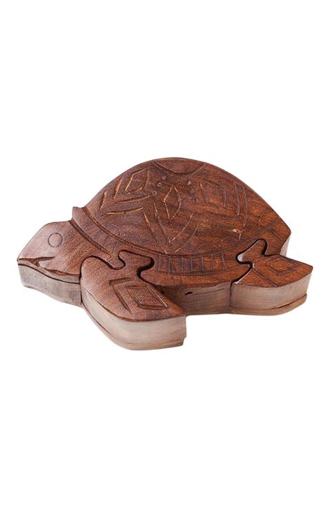 Sea Turtle Puzzle Box - Sustainably Sourced Hand Carved Wood