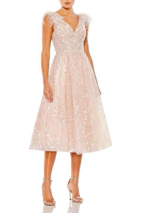 Embroidered Sleeveless Feather Detail Midi Dress