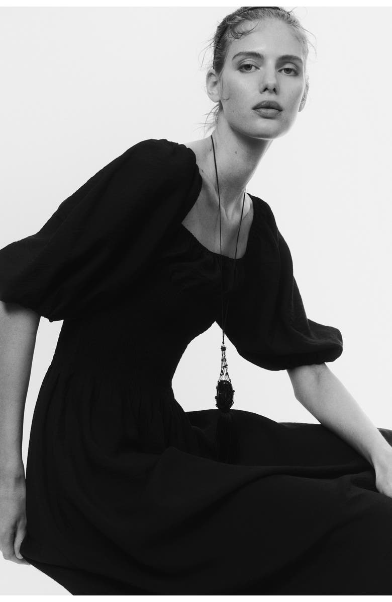 H&M Smocked-waist Dress, Alternate, color, Black