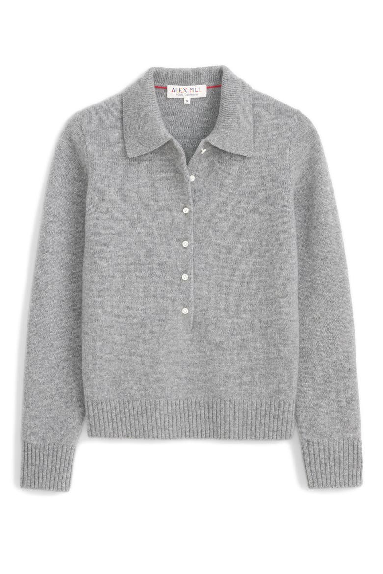 Park Washed Cashmere Polo Cardigan, Alternate, color, HEATHER GREY