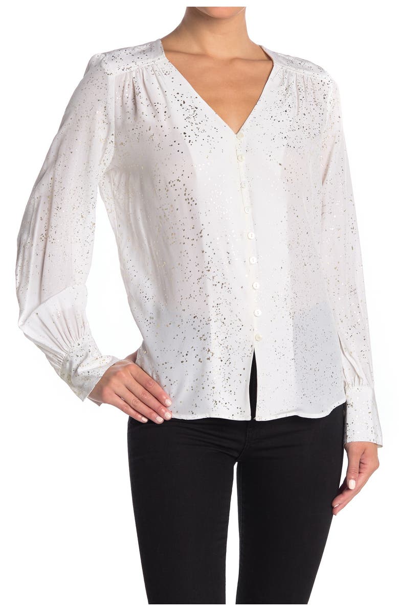 FIFTEEN TWENTY Button-Front Speckled Silk Blouse, Main, color, 
