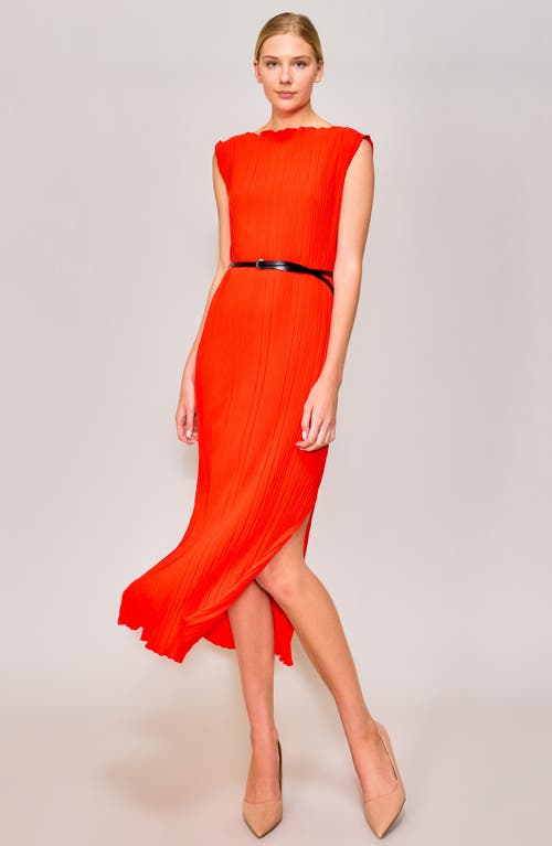Melloday Twist Pleat Belted Midi Dress In Red