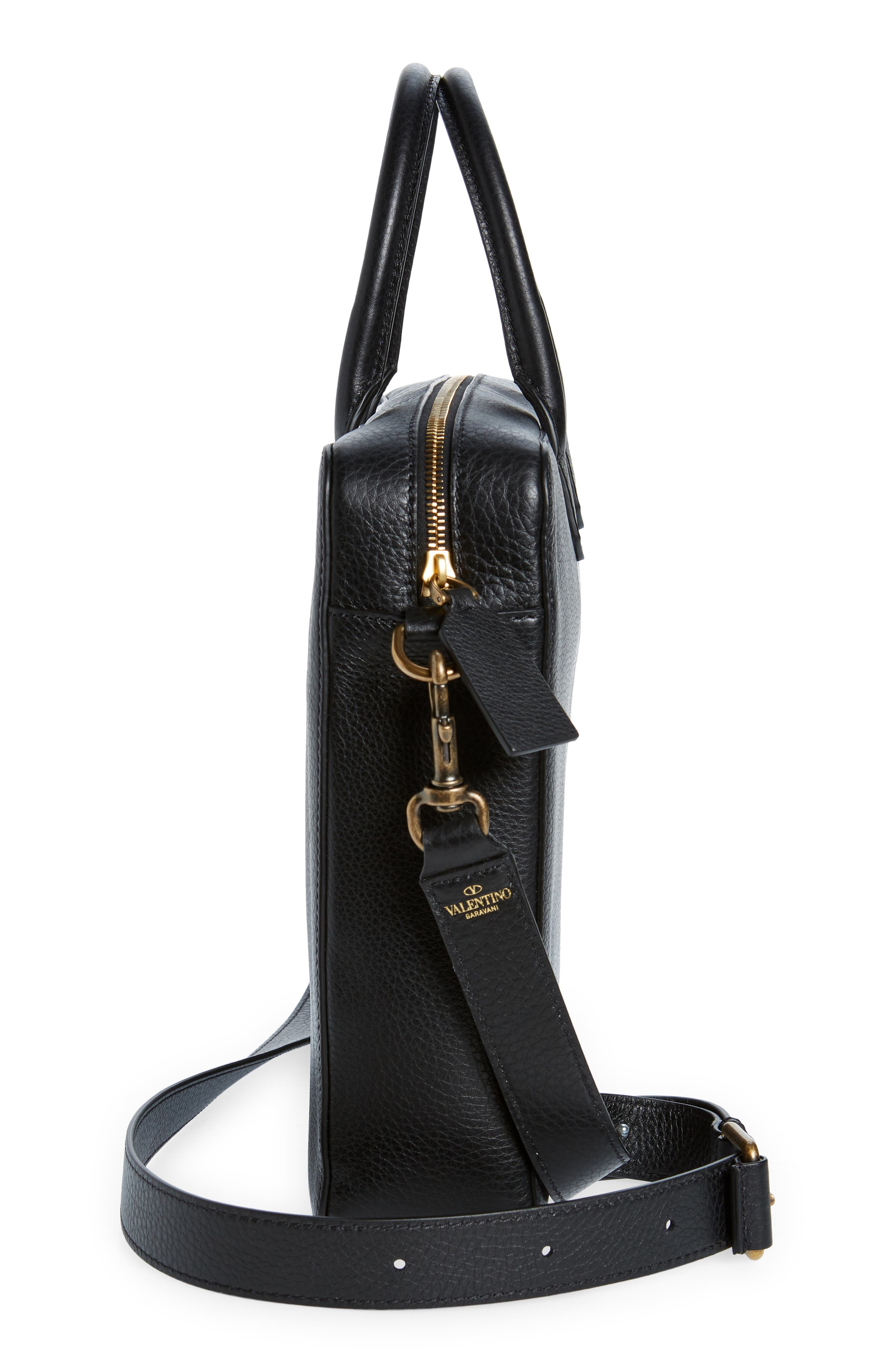 Valentino Garavani Logo Pebbled Leather Briefcase, Alternate, color, 