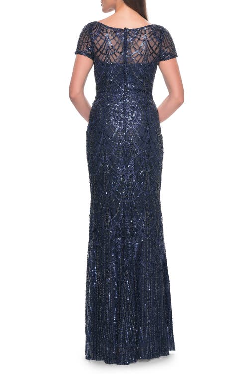 La Femme Gorgeous Vintage Beaded Mother Of The Bride Dress In Navy