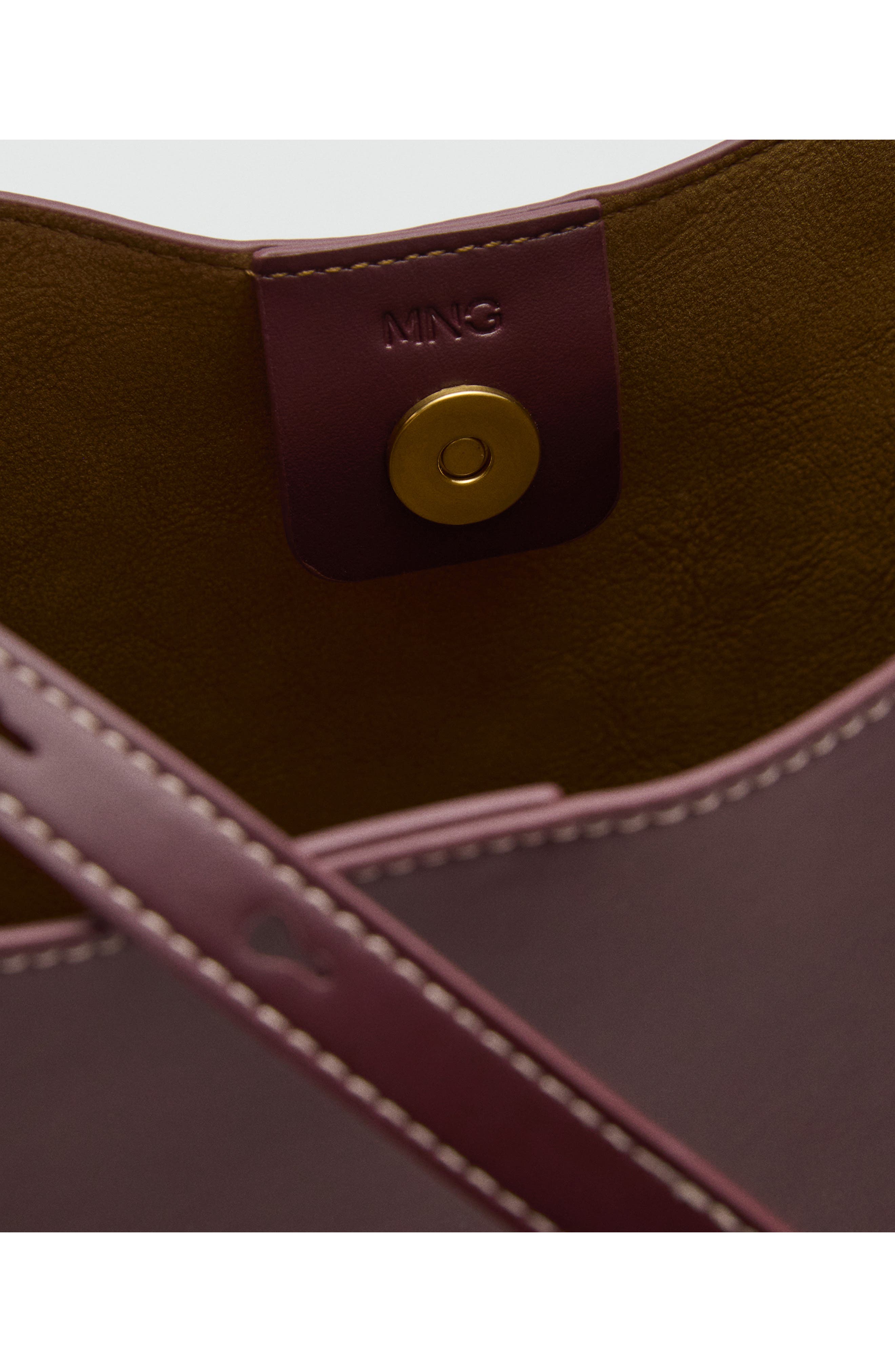 MANGO Large Oval Faux Leather Shoulder Bag, Alternate, color, Burgundy