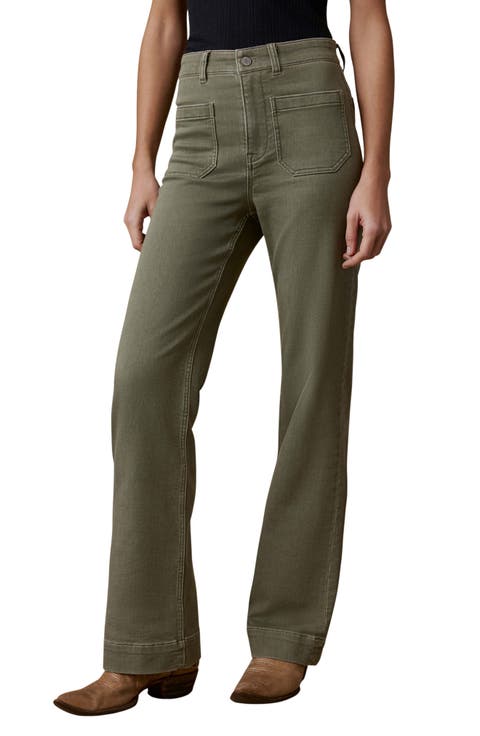 Patch Pocket High Waist Wide Leg Stretch Terry Pants