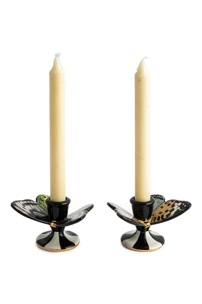 Toile Set of 2 Butterfly Candleholders, Alternate, color, BLACK MULTI