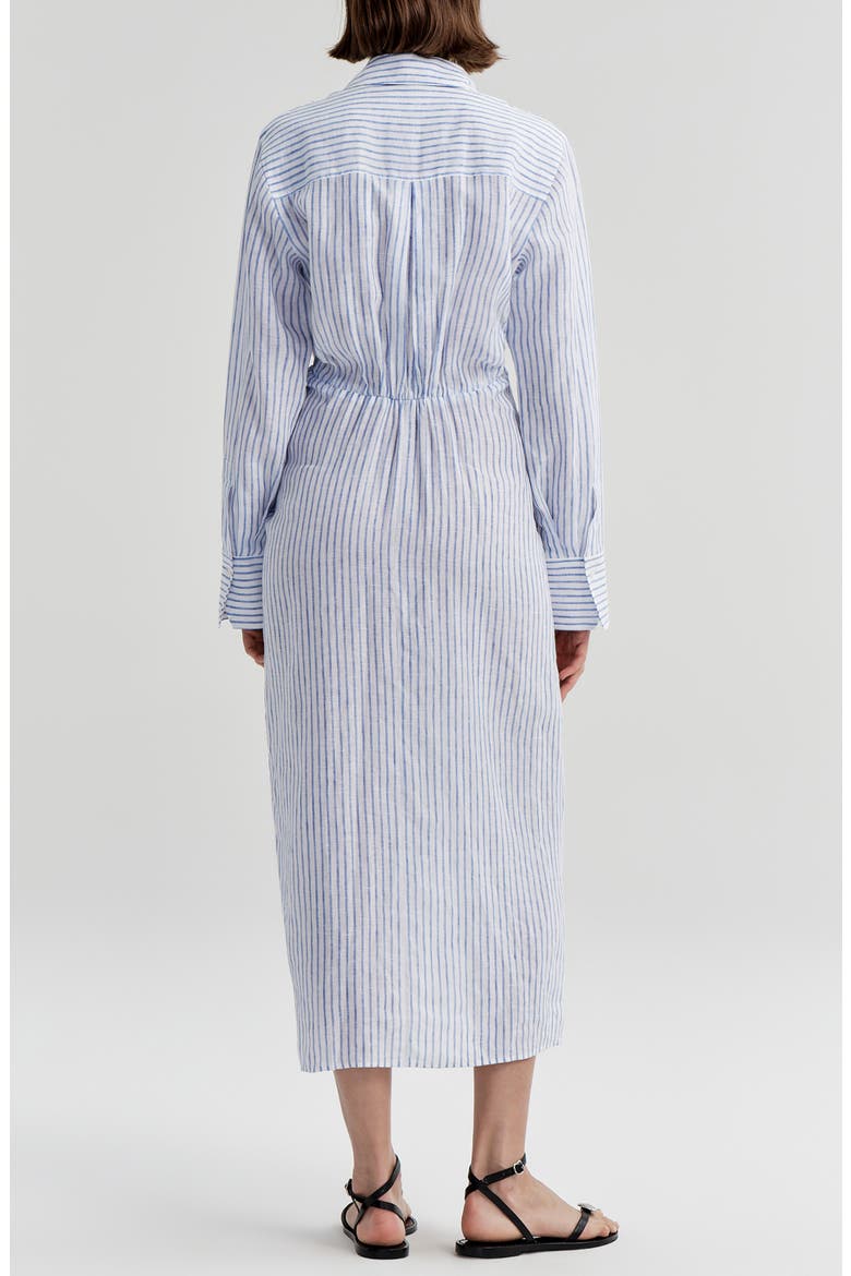 Mila Striped Linen Midi Shirtdress, Alternate, color, WHITE/ CLASSIC BLUE