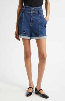Cinq à Sept Embellished Cuffed Denim Shorts