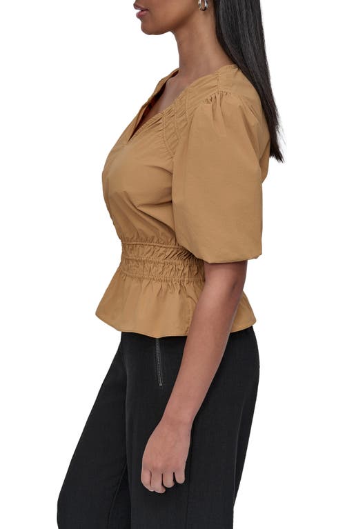 Dkny Shirred Puff Sleeve Peplum Top In Brown