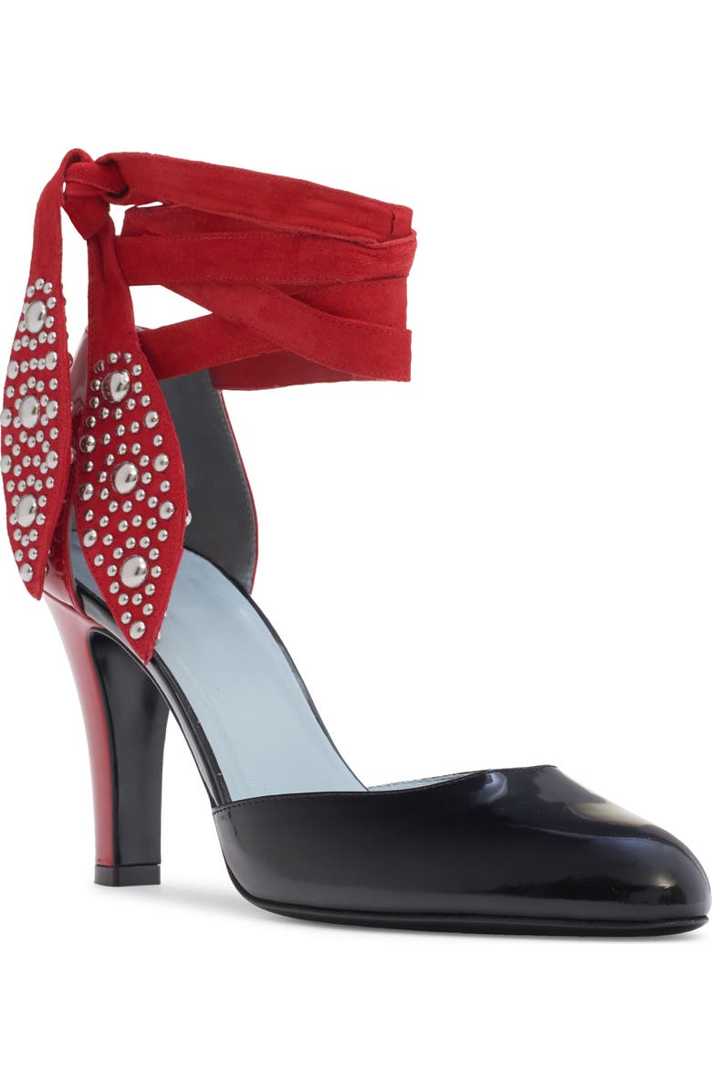 Valentino Garavani Tie Ankle Strap d'Orsay Pump, Main, color, Jt0 Nero-Rouge Pur/ Rouge Pur