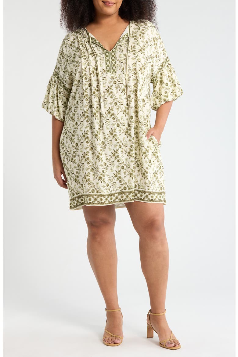 Puff Sleeve Dress, Main, color, CREAM/ GREEN FLORAL