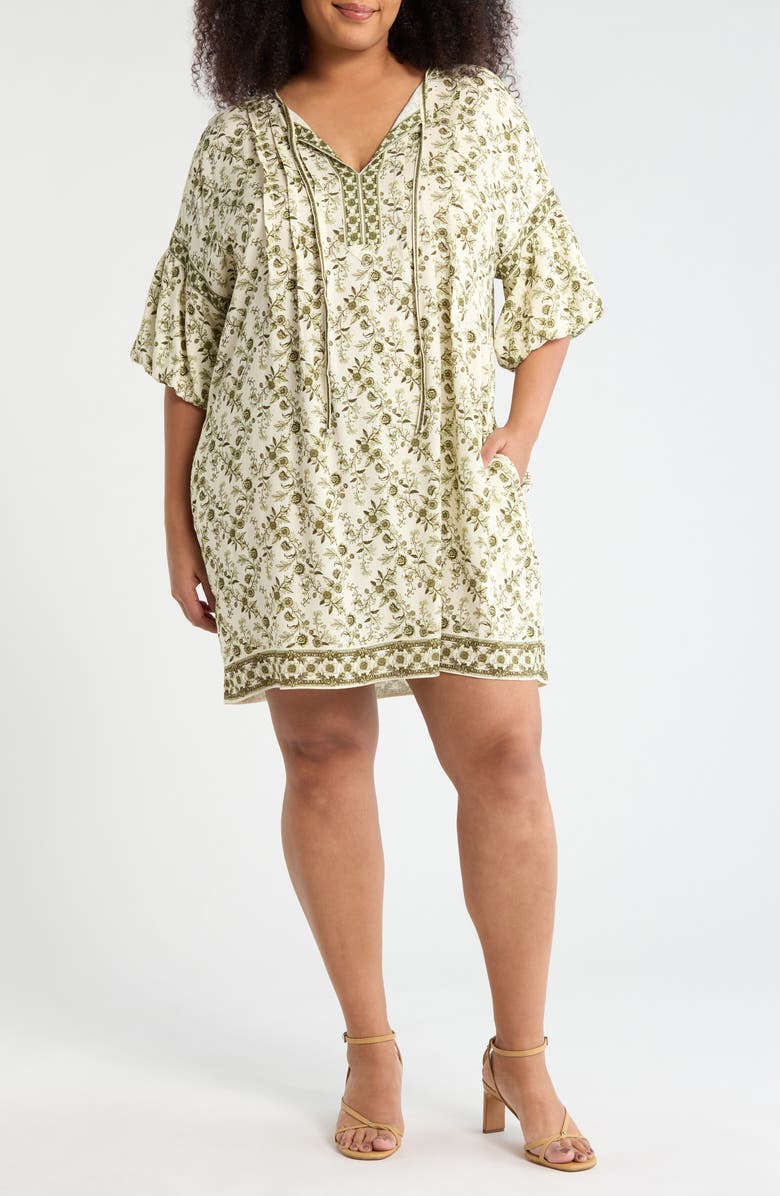 MAX STUDIO Puff Sleeve Dress, Main, color, Cream/ Green Floral