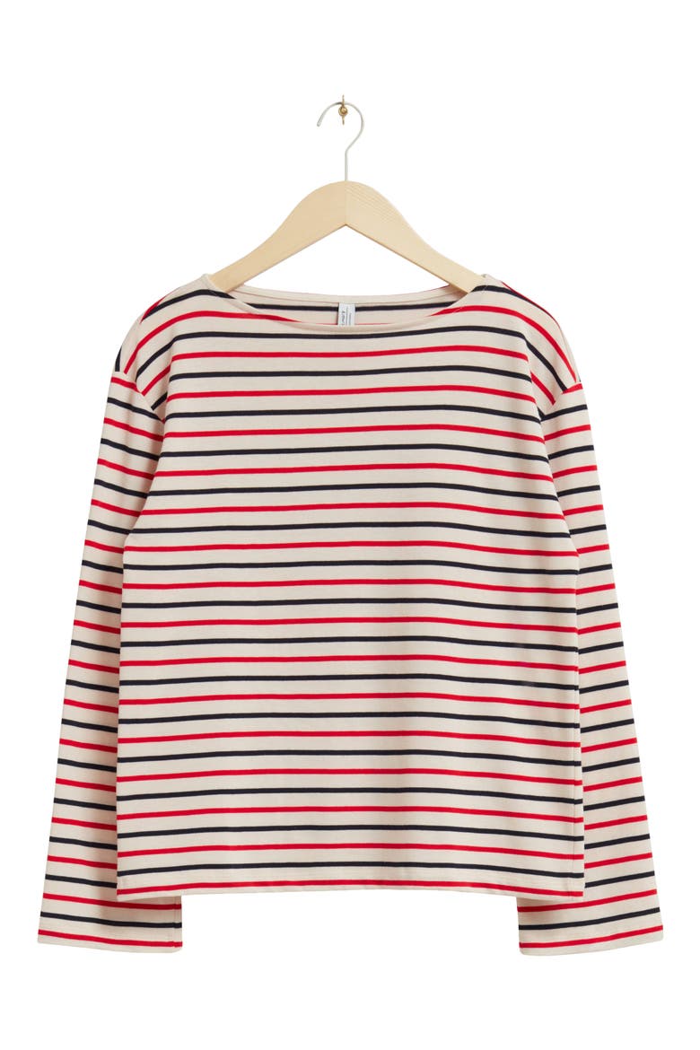 Stripe Long Sleeve Cotton Top, Alternate, color, OFFWHITE/RED/NAVY STRIPE