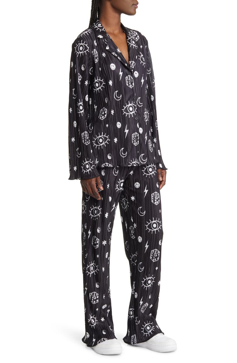 Dressed in Lala Notched Collar Plissé Top & High Waist Pants Set, Alternate, color, 