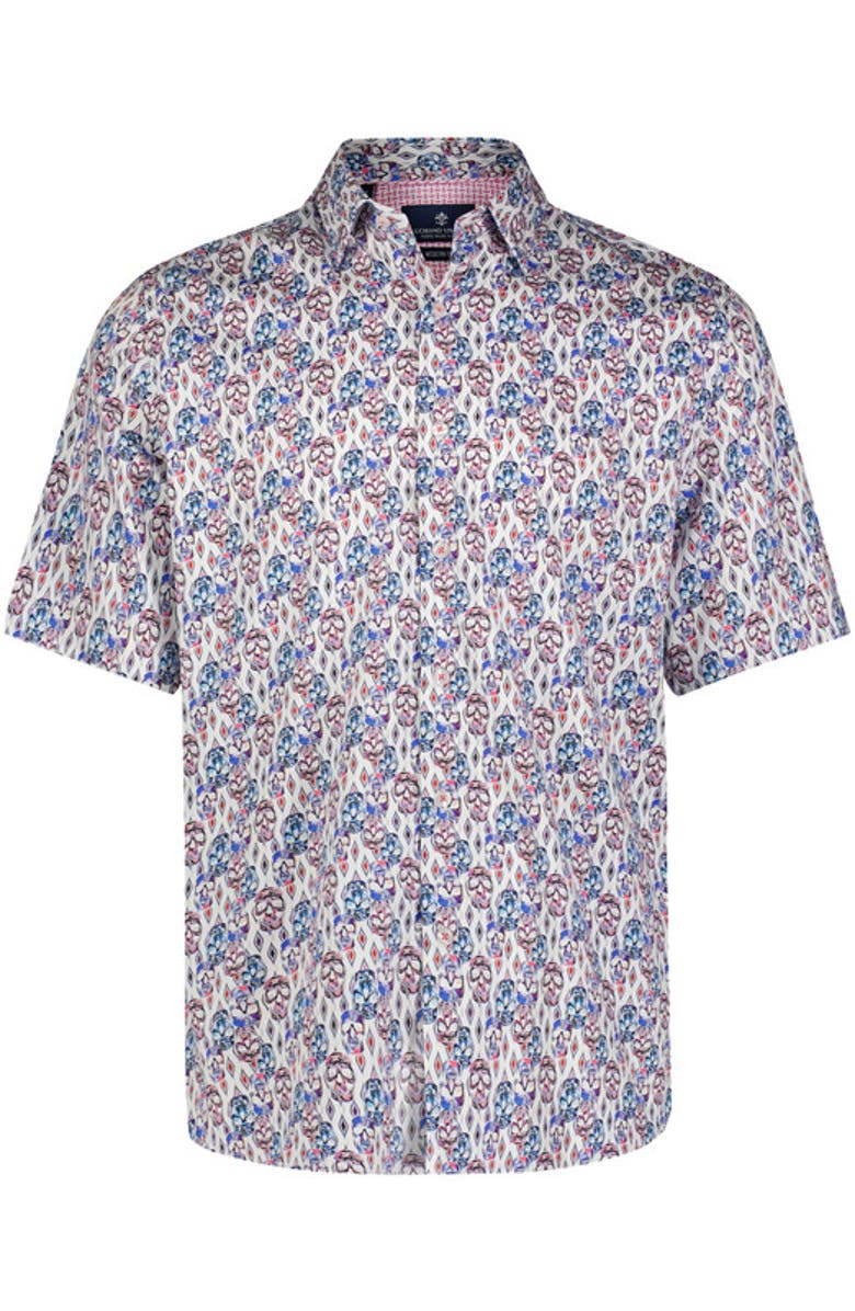 Luchiano Visconti Skull Print Short Sleeve Shirt, Main, color, 